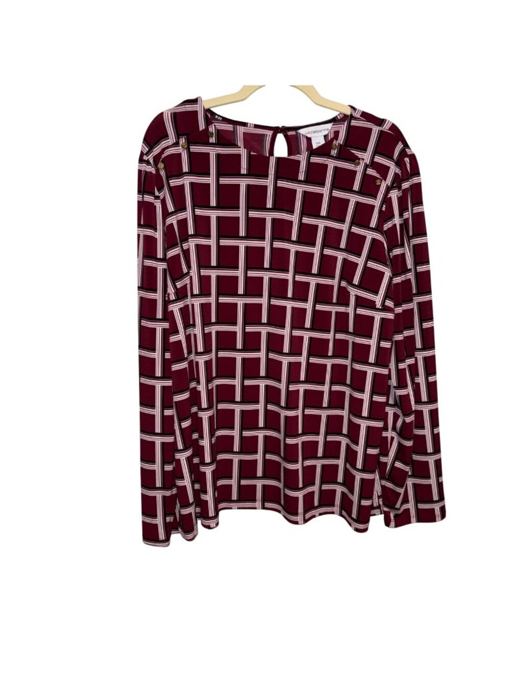 Liz Claiborne Womens XXL Long Sleeve Top Burgundy Geometric Print